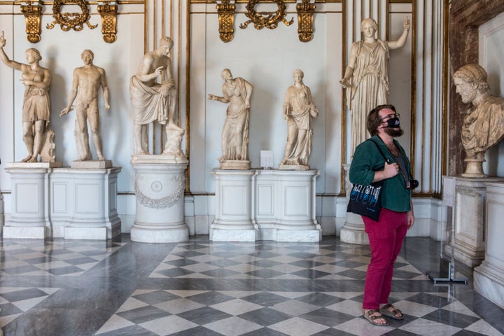 A visitor wearing a mask at the newly reopened Capitoline Museums on May 19 in Rome. 