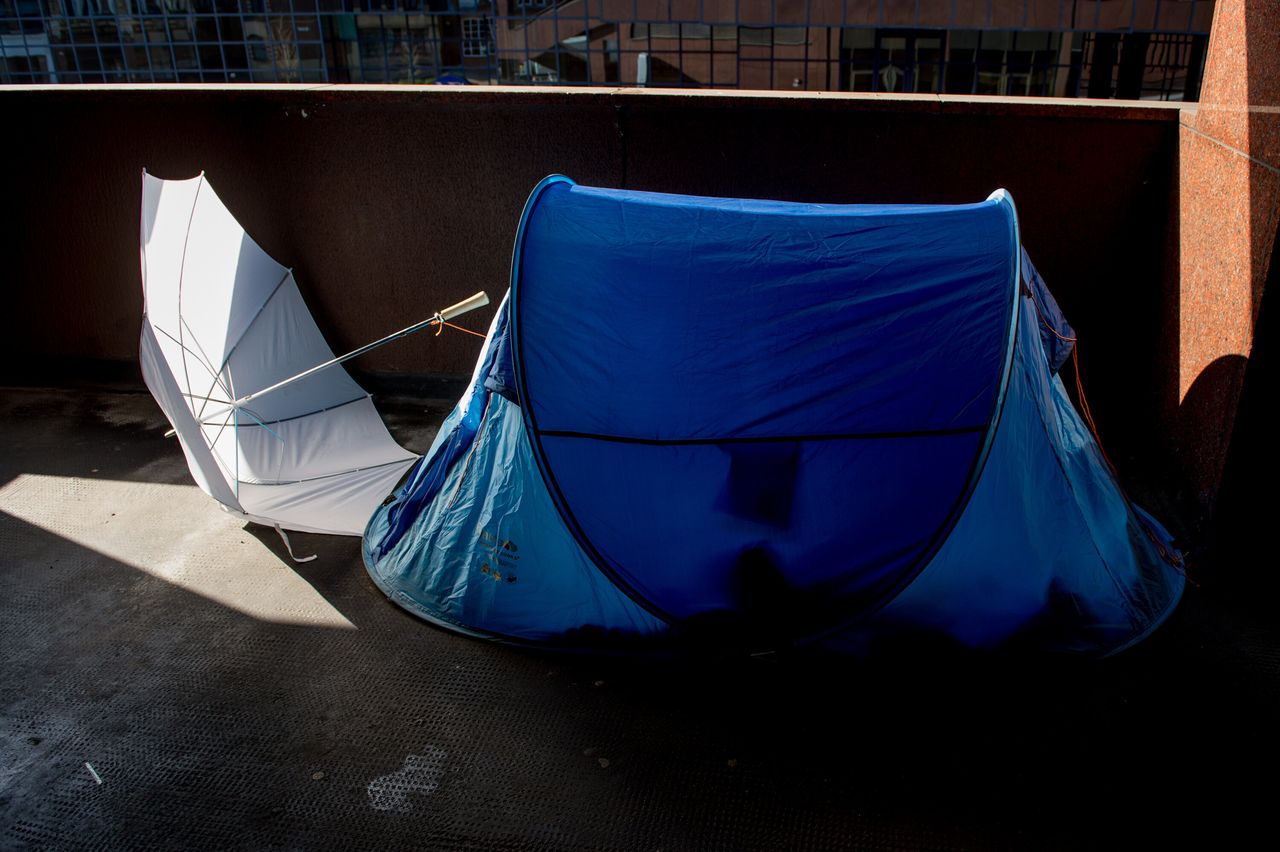 A homeless person's tent in a walkway in the City of London more than a week after the government asked councils to house all rough sleepers – including those with no recourse to public funds