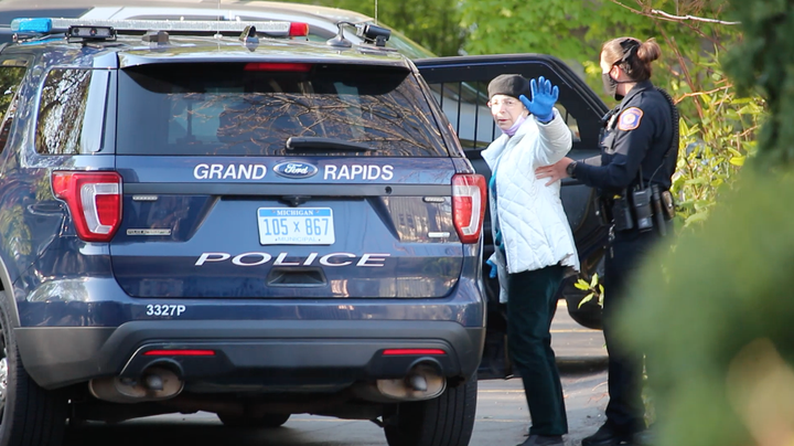 Monica Miller is given a citation for trespassing at an abortion clinic in Grand Rapids, Michigan.