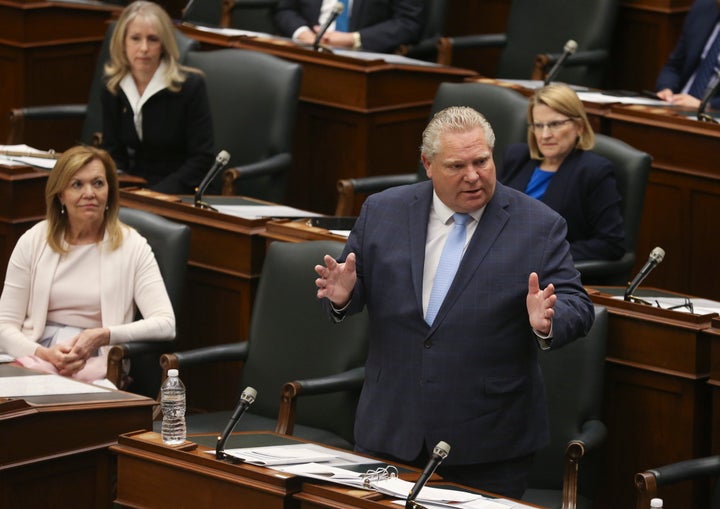 Ontario Premier Doug Ford speaks at Queen's Park in Toronto on May 20, 2020.