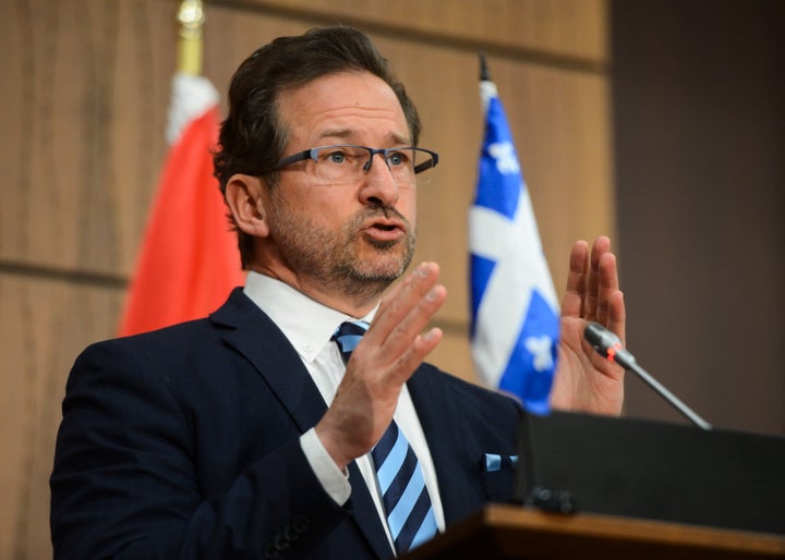 Bloc Quebecois leader Yves-Francois Blanchet speaks during a press conference on Parliament Hill during the COVID-19 pandemic in Ottawa on May 6, 2020.