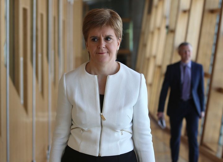 Nicola Sturgeon arriving for Covid-19 social distancing First Minister's Questions at the Scottish Parliament, Edinburgh.