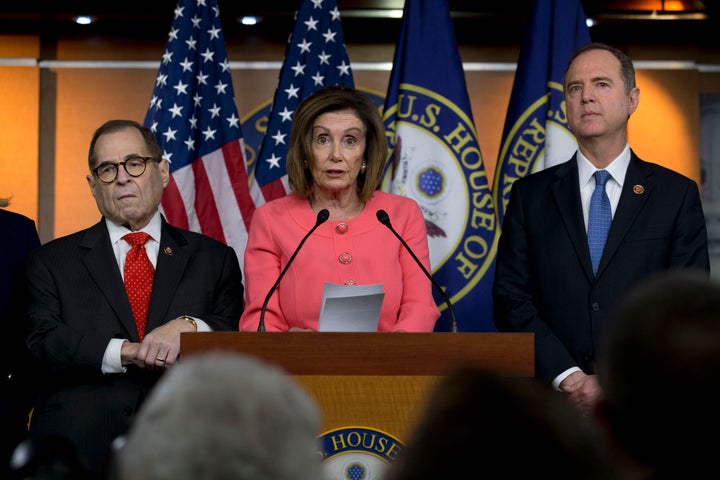 Speaker of the House Nancy Pelosi (D-Calif.), accompanied by House Judiciary Committee Chairman Rep. Jerrold Nadler (D-N.Y.)