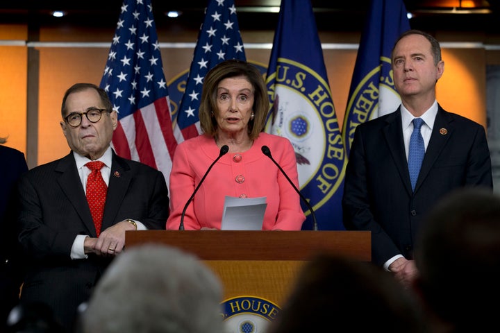 Speaker of the House Nancy Pelosi (D-Calif.), accompanied by House Judiciary Committee Chairman Rep. Jerrold Nadler (D-N.Y.) left, and House Intelligence Committee Chairman Adam Schiff (D-Calif.), have led negotiations on FISA so far. Now they're under pressure to adopt stricter privacy measures.