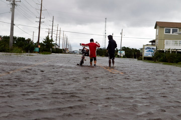 A flooded street in North Carolina during 2019's Hurricane Dorian, a devastating Category 5 storm. 