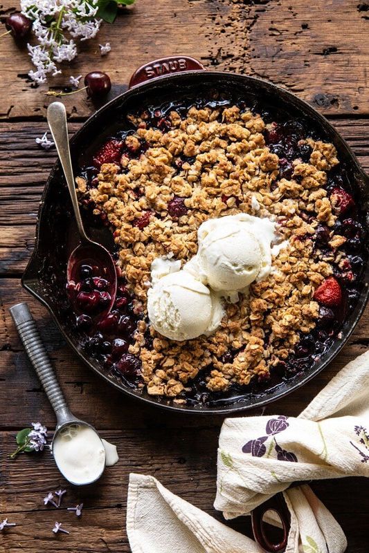 Get the Buttery Cherry Berry Skillet Crisp recipe from Half Baked Harvest