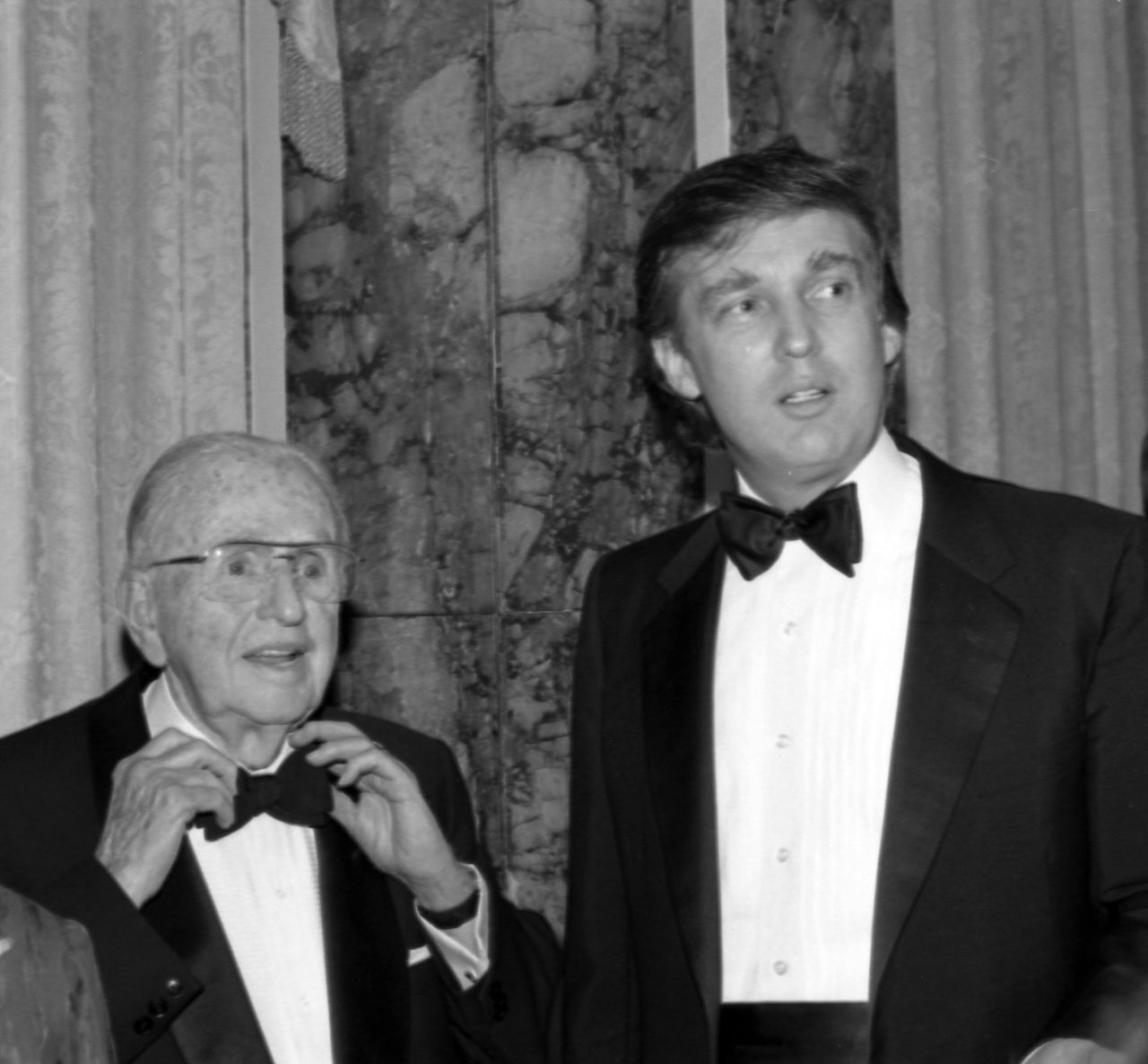 Donald Trump and Norman Vincent Peale at the latter's 90th birthday celebration at New York's Waldorf Astoria Hotel in May 1988. Peale's percepts, as outlined in his bestselling book "The Power of Positive Thinking," have served as a major influence in Trump's life -- but have served him poorly amid the coronavirus pandemic.