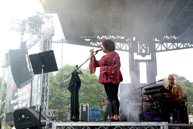 SYDNEY, AUSTRALIA - MAY 21: Casey Donovan performs on stage during a media call to showcase how a drive-in live entertainment venue will operate ahead of its opening in July in the suburb of Tempe on May 21, 2020 in Sydney, Australia. From July visitors will be able to drive to the venue and enjoy music and performances from the safety of their vehicles as restrictions on group sizes continues due to the COVID-19 pandemic. (Photo by Don Arnold/WireImage)