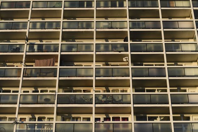 Empty balconies on Brixton's Loughborough estate during Thursday's nationwide Clap for Carers.