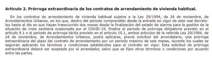 Artículo de la prórroga de los alquileres.