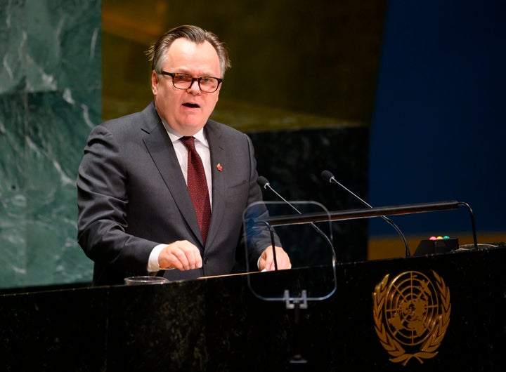 Canada's Ambassador and Permanent Representative to the United Nations Marc-Andre Blanchard speaks during General debate of the 74th session of the United Nations General Assembly on Sept. 30, 2019 at the United Nations Headquarters in New York City.