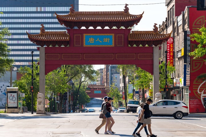 The lions that mark the entrance to Montreal's Chinatown, shown here June 11, 2017, were vandalized this spring.