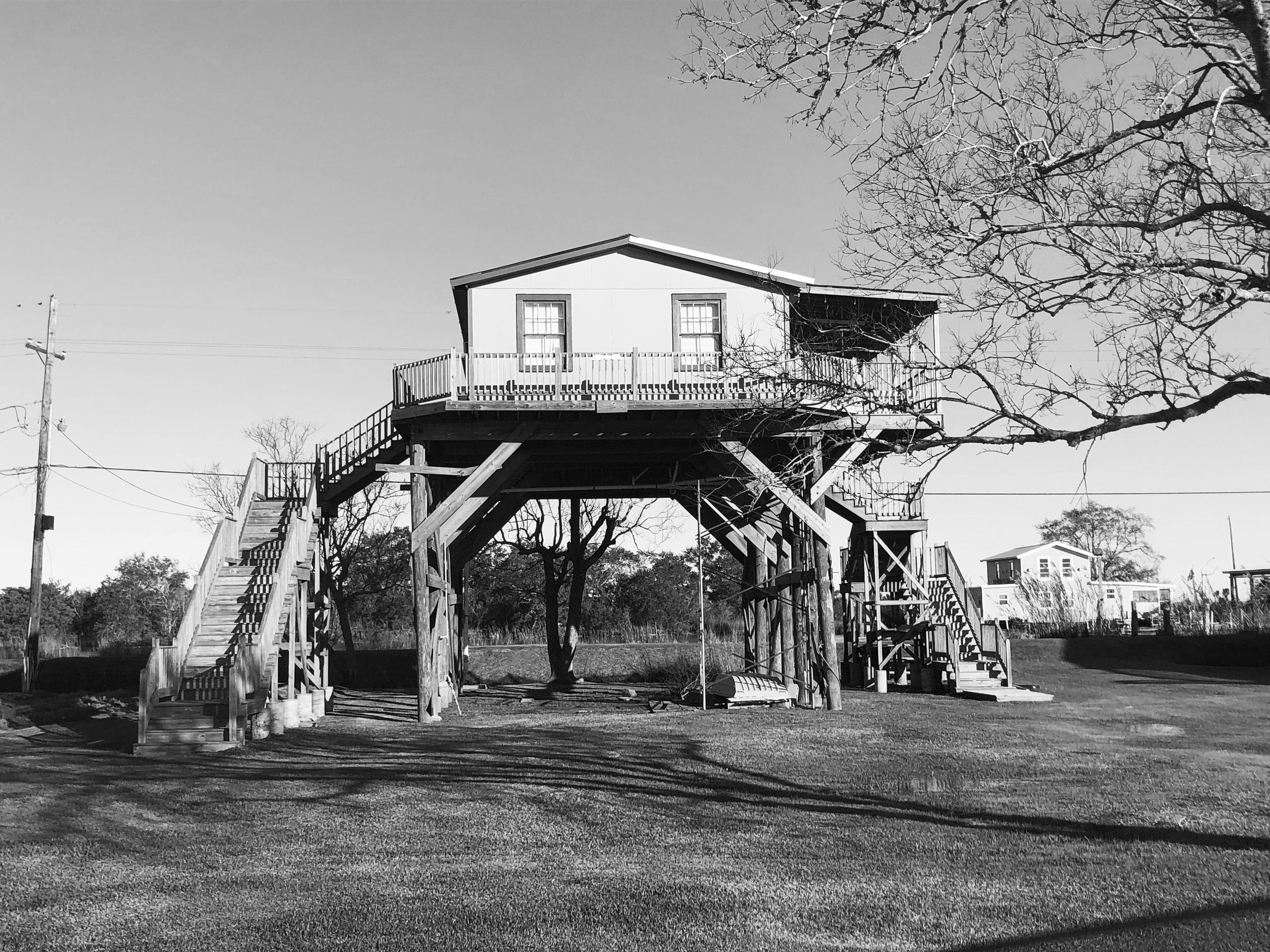 Many houses in Chauvin, Louisiana, are elevated to guard against flooding.