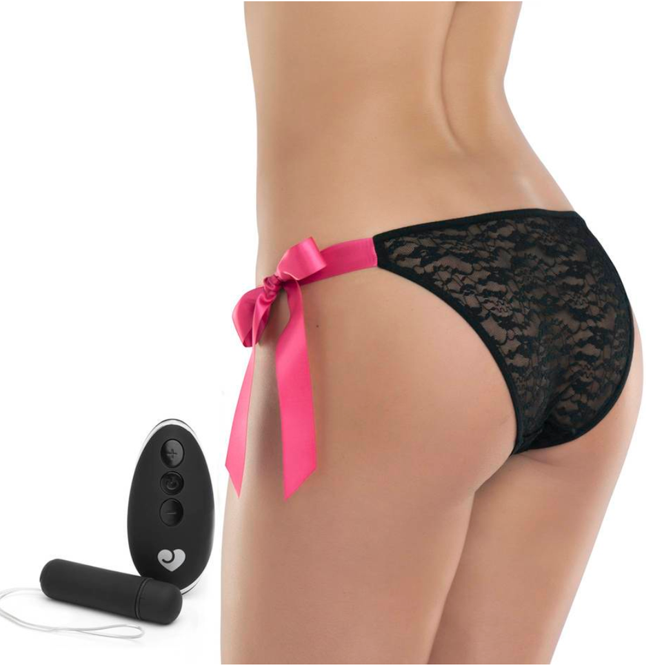 Lace Thong Vibrating Underwear with Remote - Black Italy