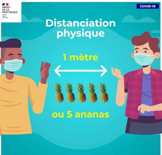 Respecter la distanciation sociale avec des ananas? Cette affiche de la préfecture de Martinique