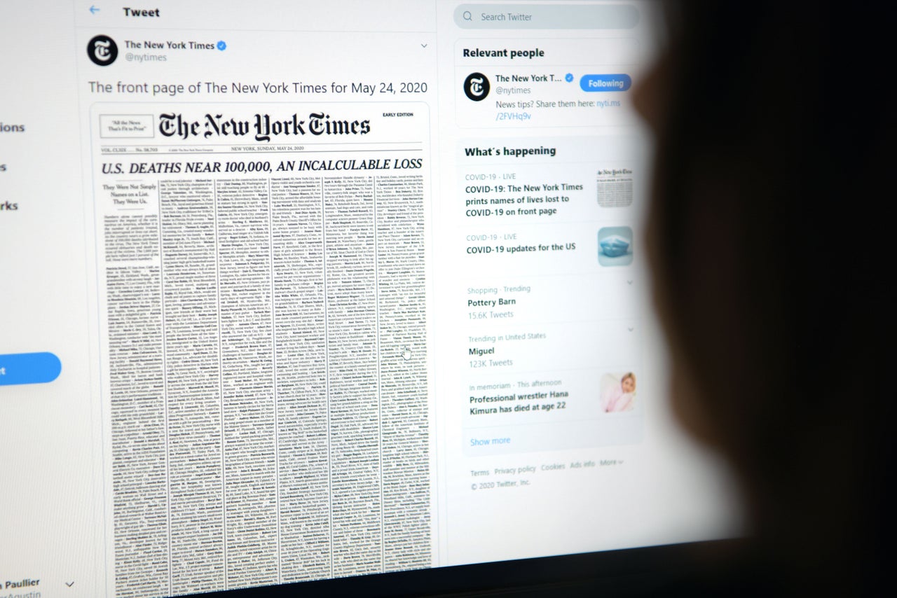 The names of almost 1,000 victims have been printed on the front page of the paper. 