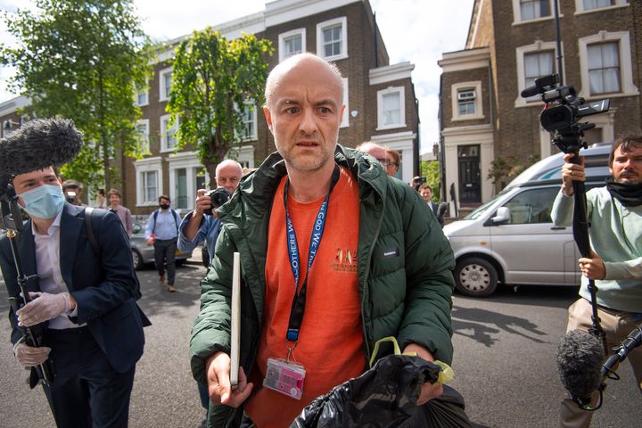 Britain's Prime Minister Boris Johnson's senior aid Dominic Cummings leaves his home, in London, Sunday, May 24, 2020. (Victoria Jones/PA via AP)