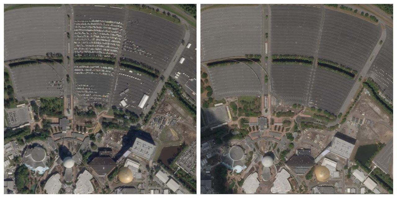 Αριστερά: Το Walt Disney World Resort υπό κανονικές συνθήκες (6 Ιανουαρίου)Δεξιά: Το Walt Disney World Resort την εποχή του κορονοϊού (18 Μαρτίου)