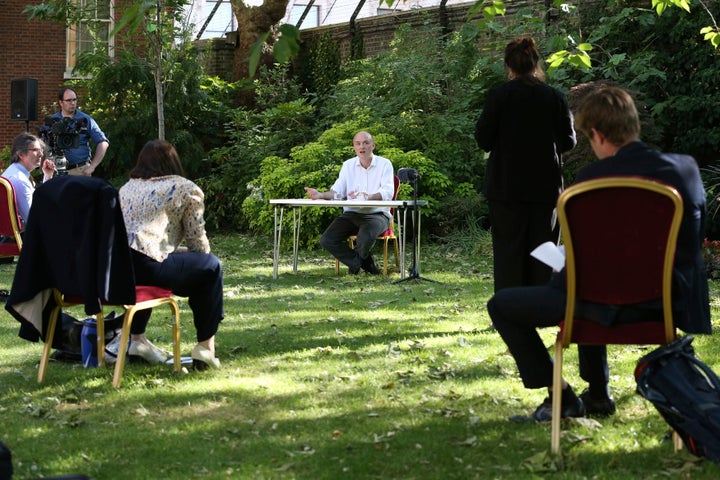 Dominic Cummings, senior aide to Prime Minister Boris Johnson, makes a statement inside 10 Downing Street. 