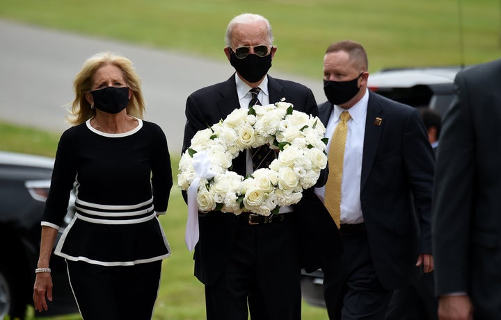 Former Vice President Joe Biden and his wife, Jill Biden, visit Delaware Memorial Bridge Veterans Memorial Park on Monday, Ma