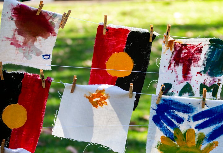 SYDNEY, AUSTRALIA - JULY 13: Artworks painted by children on the day are displayed at Hyde Park on July 13, 2019 in Sydney, Australia. NAIDOC Week celebrations are held across Australia each year to celebrate the history, culture and achievements of Aboriginal and Torres Strait Islander peoples. NAIDOC is celebrated not only in Indigenous communities, but by Australians from all walks of life. (Photo by Jenny Evans/Getty Images)