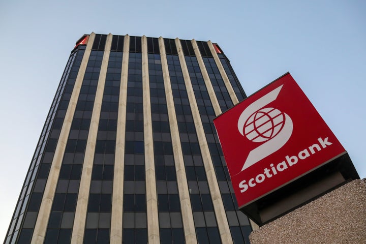 A Scotiabank office is seen here in Kingston, Jamaica, on Jan. 28, 2020. The Canadian bank says it continues to be profitable amid the coronavirus pandemic.