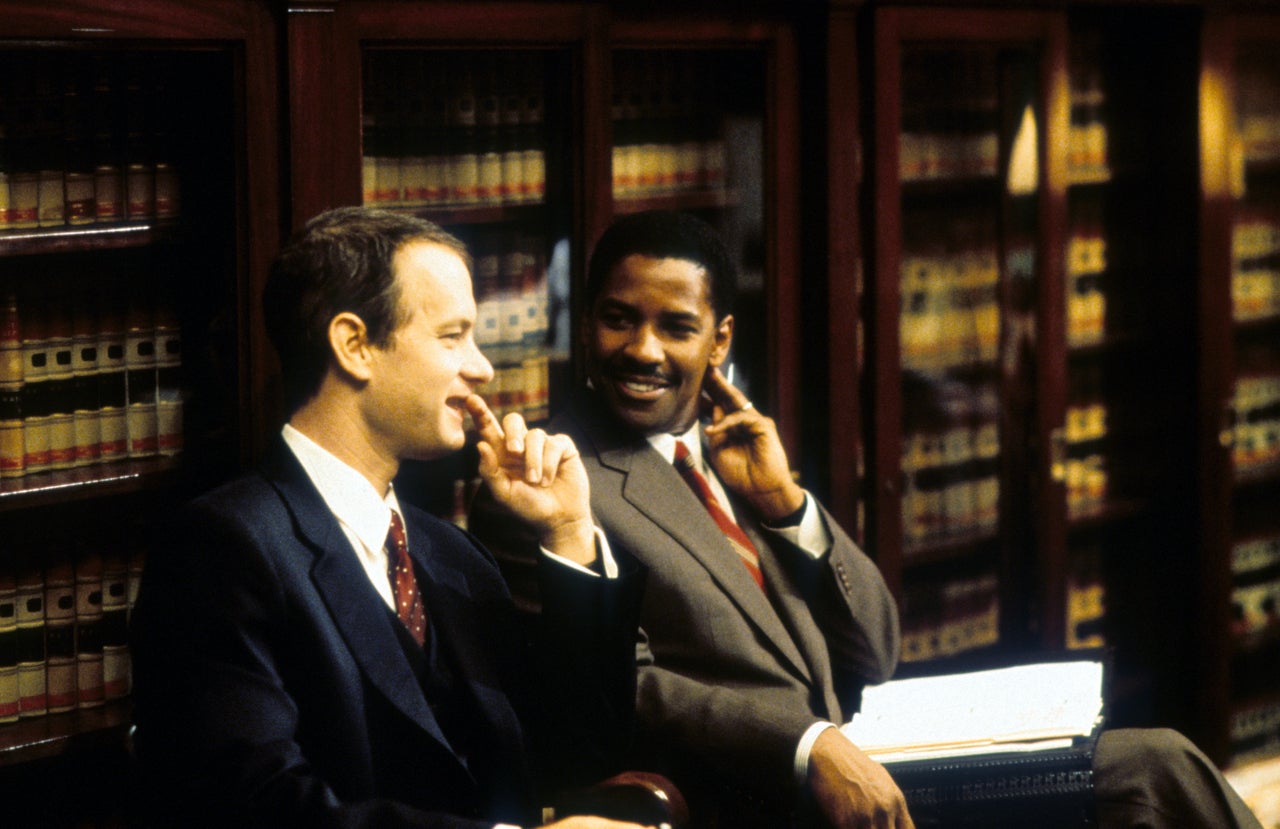 Tom Hanks (left) and Denzel Washington in "Philadelphia."