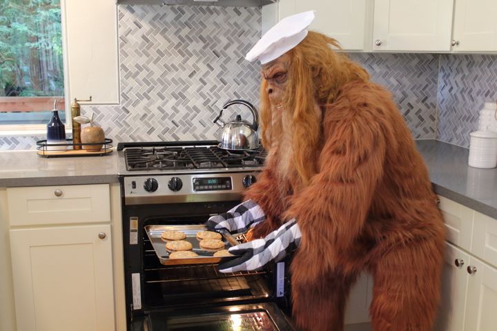 Bigfoot, aka real estate agent Daniel Oster, bakes in a home in the Santa Cruz Mountains.