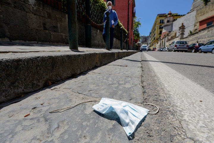 A face mask in the street in Naples, Italy.