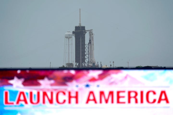 The SpaceX Falcon 9, with the Crew Dragon spacecraft on top of the rocket, sits on Launch Pad 39-A on May 25, 2020, at Kennedy Space Center, Fla. 