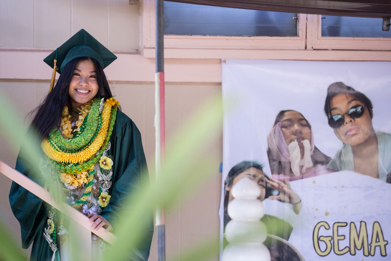 Gemalyn Yutob, a Leilehua High School graduate, found her drive-by graduation a way to stay positive amid the pandemic. 