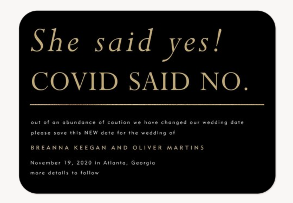 14 Cute And Clever Change-The-Date Cards For Postponed Weddings | HuffPost Life 14 Cute And Clever Change-The-Date Cards For Postponed Weddings | HuffPost Life