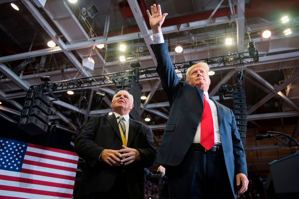 President Donald Trump alongside Rush Limbaugh at a 2018