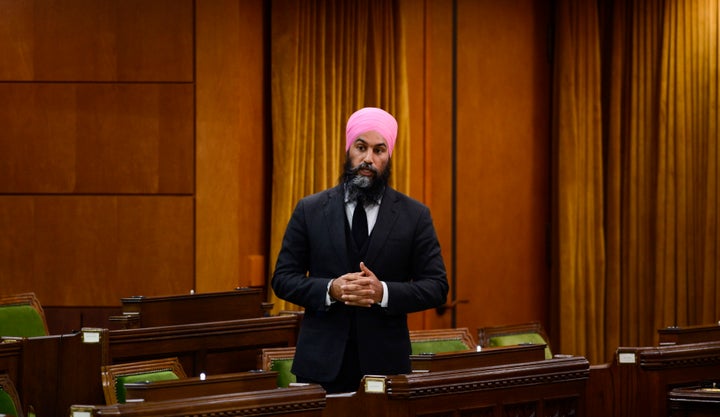 NDP leader Jagmeet Singh stands during question period in the House of Commons on in Ottawa on May 25, 2020.