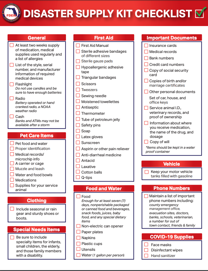 Here are supplies authorities say should be prepared in advance of a storm. Face masks, disinfectant wipes and hand sanitizer should be included due to COVID-19.