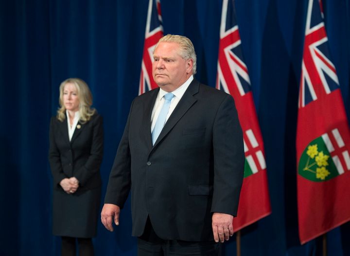 Ontario Premier Doug Ford takes questions about a disturbing report from the Canadian military regarding five Ontario long-term care homes in Toronto on May 26, 2020.