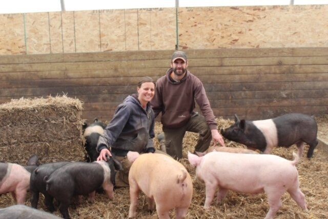 Emily and Tim Zweber at their organic family farm in Elko, Minnesota.