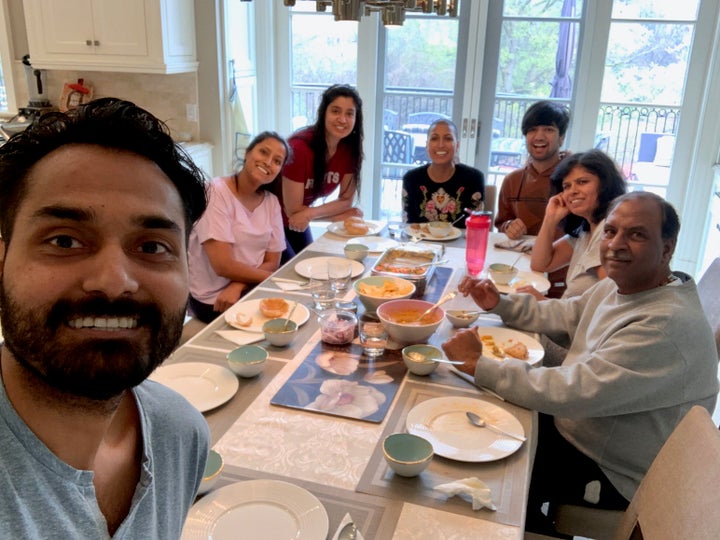 Along with her mother and father (pictured to the right of this photo), Bansal and her husband co-habit with her aunt, uncle, cousin, as well as her sister (seated in the middle).