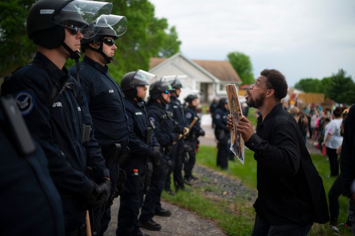 Protests in the Minneapolis area sparked by the death of George Floyd included one Wednesday evening outside the home of Derek Chauvin, the police officer who pinned the Black man to the ground with a knee of his neck. Chauvin and three other officers were quickly fired, but no charges have yet been filed in the case.