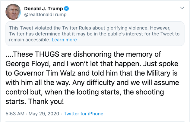 Twitter Hits Trump With ‘Glorifying Violence’ Warning After President Attacks Minneapolis Protesters