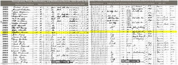 A copy of the author's great-grandfather's prison record, via Ancestry.com.