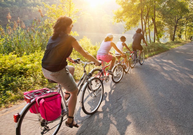 Family on bicycle on a country road