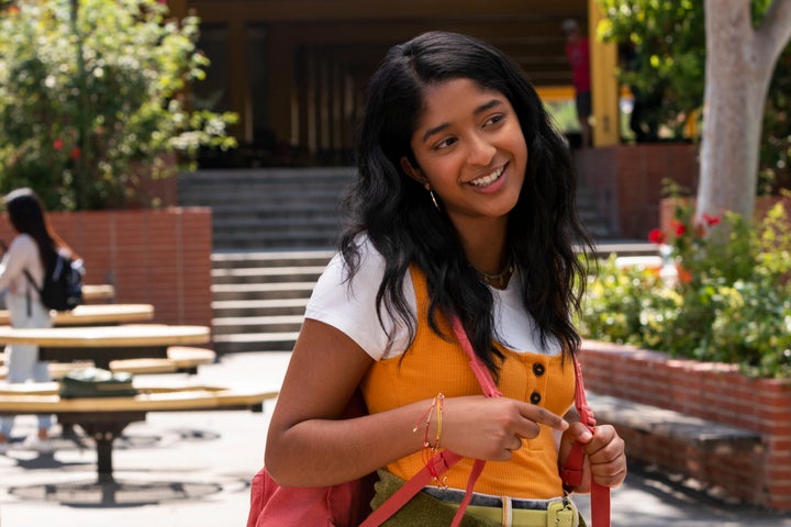 This handout photo provided by Netflix shows Maitreyi Ramakrishnan as Devi Vishwakumar in a scene from "Never Have I Ever." The series follows a first-generation Indian American teen navigating not only her culture and Hindu faith, but also raging hormones, commitment to excellence and explosive temper.