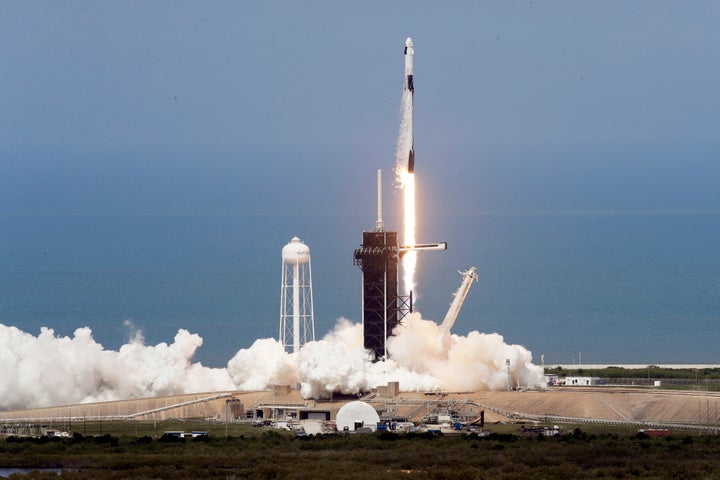 The SpaceX Falcon 9 was the first privately built and owned spacecraft to carry astronauts to the orbiting lab.