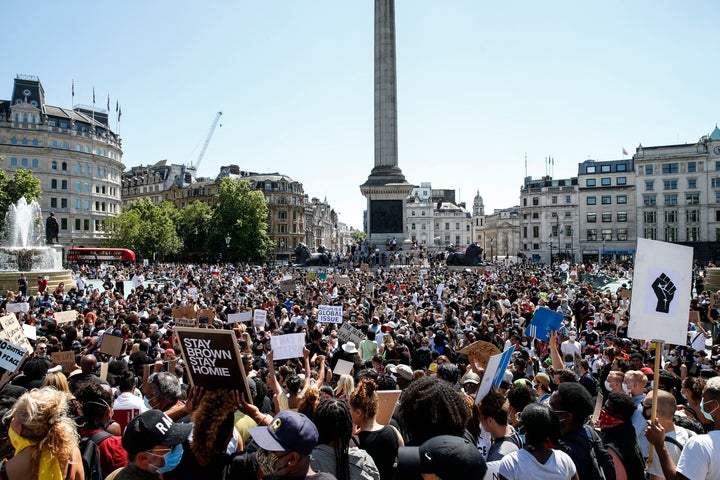 A Black Lives Matter march at Trafalgar Square in London on Sunday.