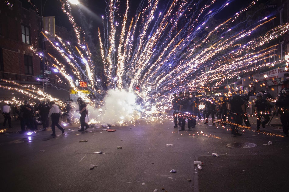 Protesters in New York City clash with police officers during a protest on May 30, 2020.