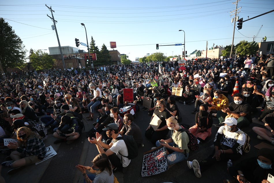 Protesters continue to rally in response to the death of George Floyd on May 30, 2020. in Minneapolis.