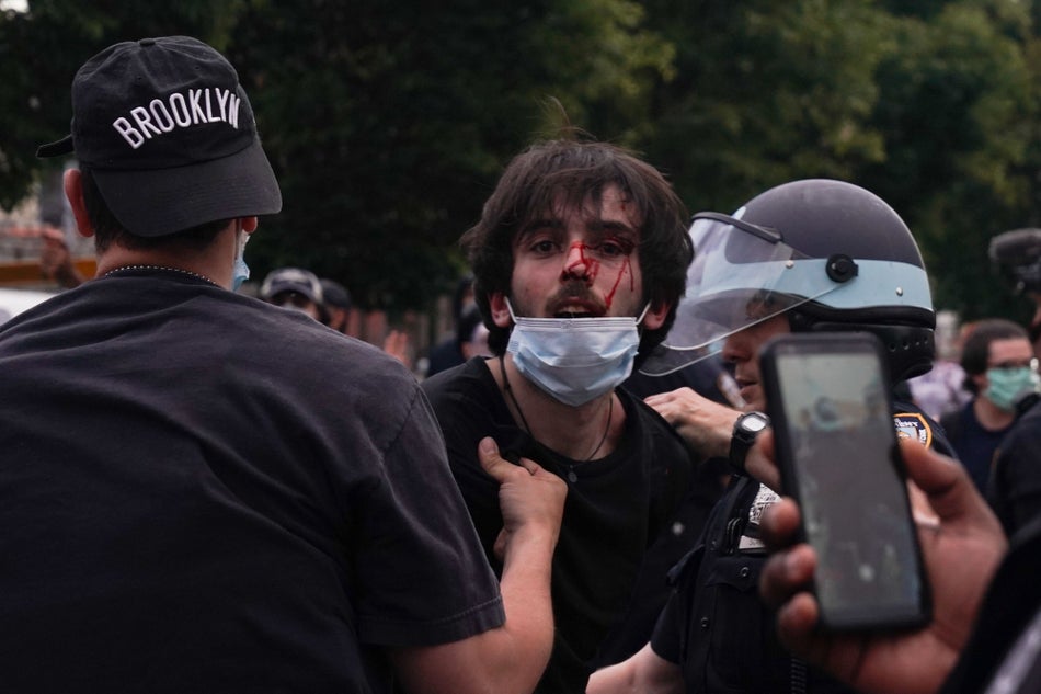 New York Police Department officers arrest protesters on May 30, 2020.