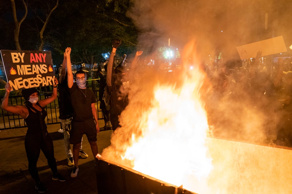Demonstrators gather to protest the death of George Floyd on May 30, 2020 near the White House.