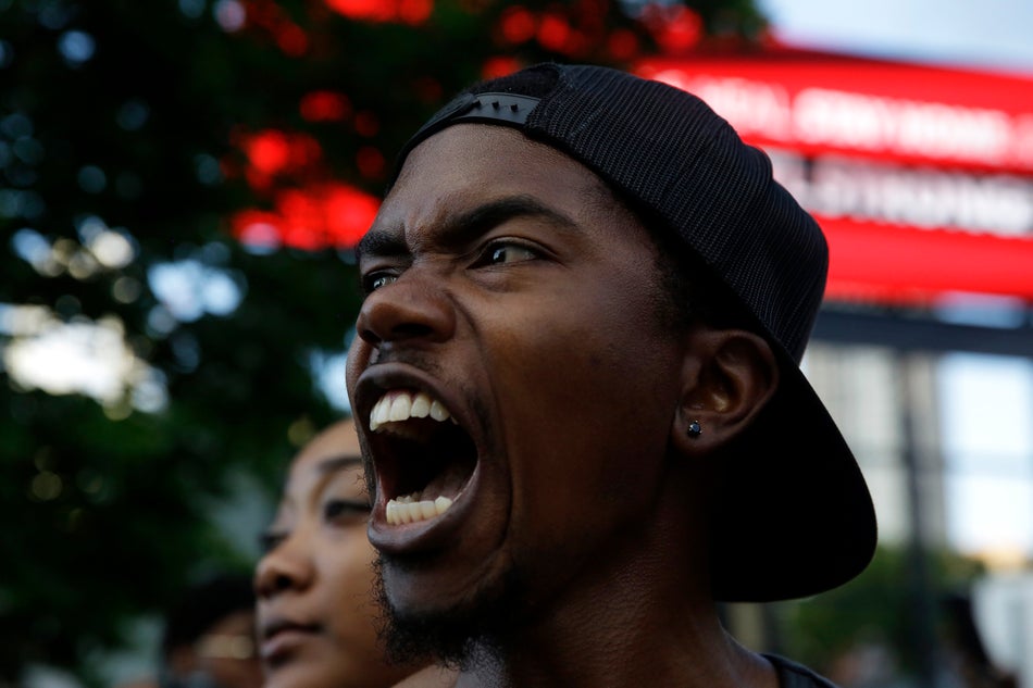 Demonstrators protest on May 30, 2020 in Atlanta.